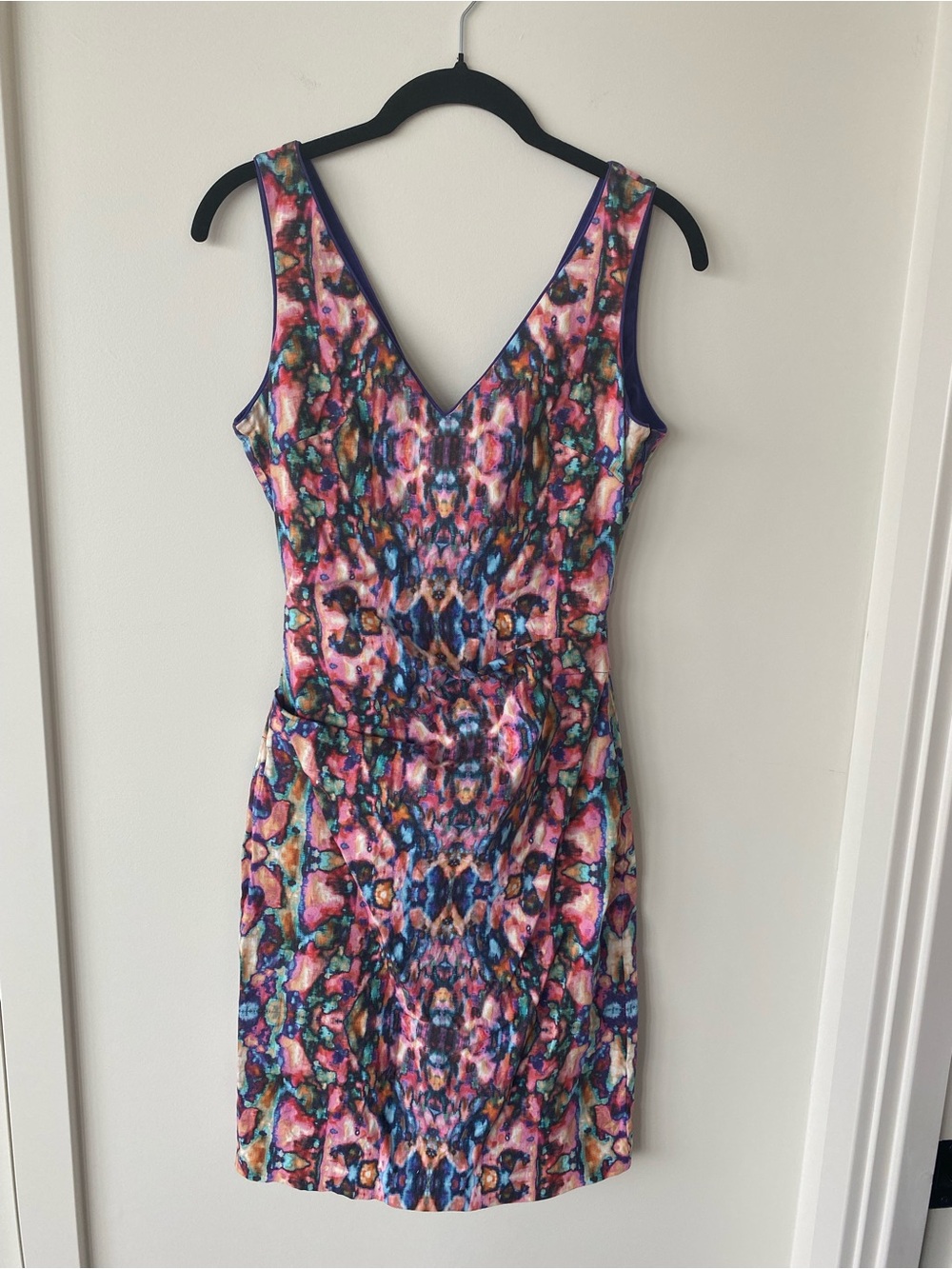 V-Neck Multicolor Printed Mini Dress - Pink & Blue